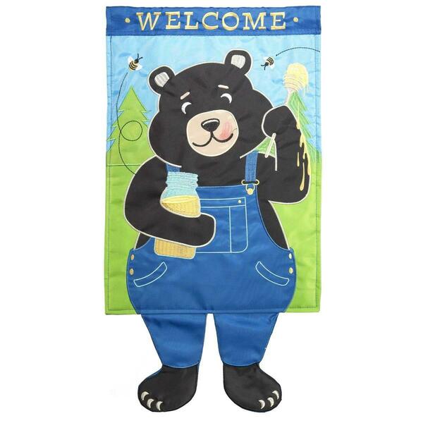 Recinto 13 x 18 in. Double Applique Black Bear Welcome Polyester Garden Flag RE3458025